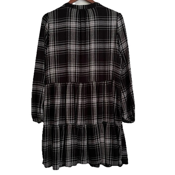 Time and Tru Tiered Shirt Dress XL Plaid Black White Cozy Fall Whimsigoth - Picture 3 of 8